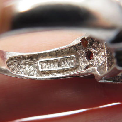 925 Sterling Silver Vintage Real Emerald-Cut Smoky Quartz & Citrine Ring Size 6