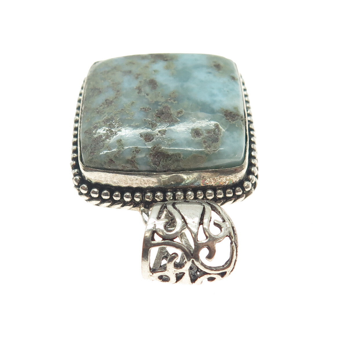 925 Sterling Silver Vintage Real Larimar Granulated Pendant