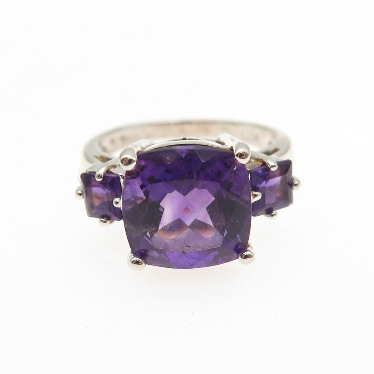 ROSS SIMONS 925 Sterling Silver Real Cushion & Princess-Cut Amethyst Ring Size 6
