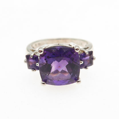 ROSS SIMONS 925 Sterling Silver Real Cushion & Princess-Cut Amethyst Ring Size 6