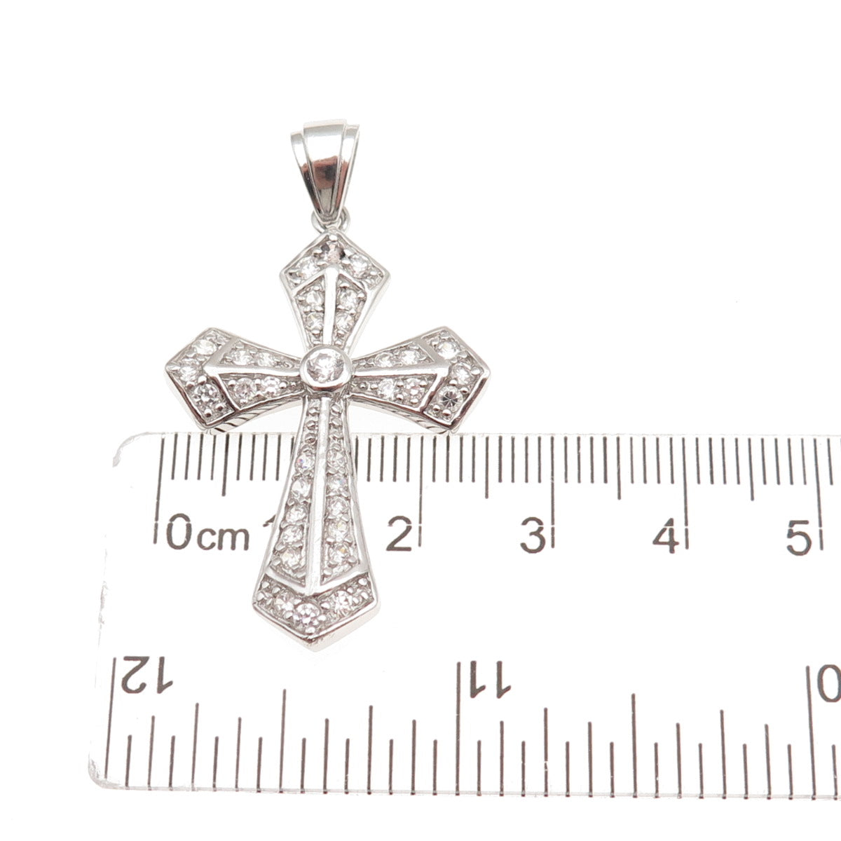 925 Sterling Silver Round-Cut C Z Cross Charm Pendant