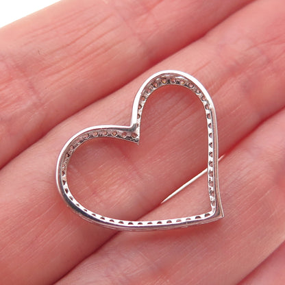 925 Sterling Silver Round-Cut C Z Open Heart Slide Charm Pendant
