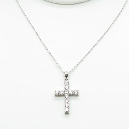925 Sterling Silver Round-Cut C Z Cross Cable Chain Necklace 18-20"