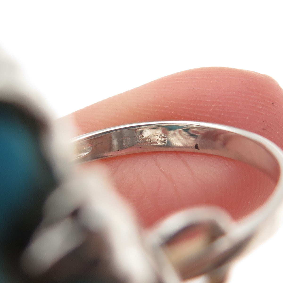 925 Sterling Silver Vintage Real Lone Mountain Turquoise Teardrop Ring Size 8