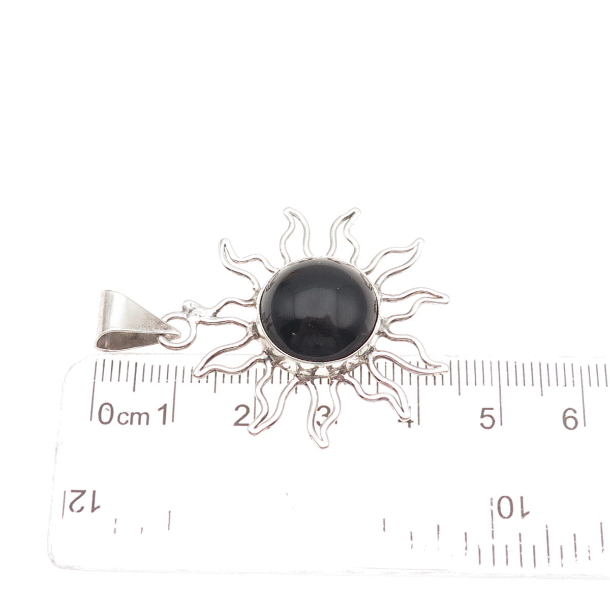 925 Sterling Silver Vintage Mexico Real Black Onyx Sun Charm Pendant