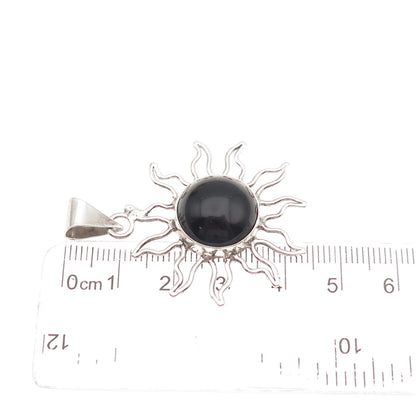 925 Sterling Silver Vintage Mexico Real Black Onyx Sun Charm Pendant