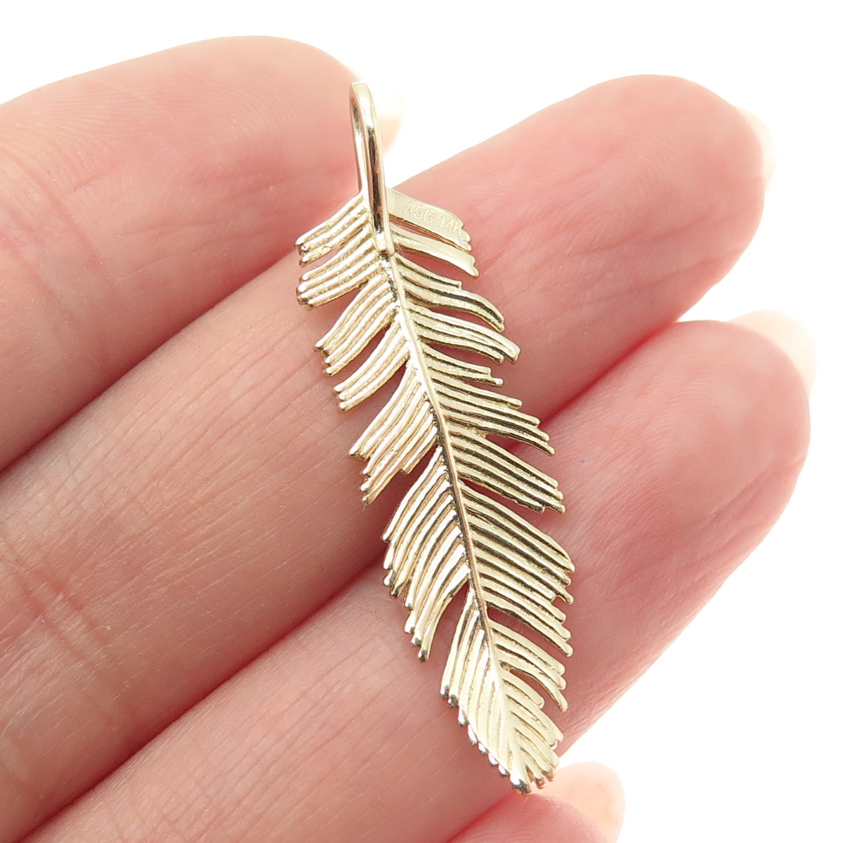 14K Yellow Gold Feather Minimalist Charm Pendant