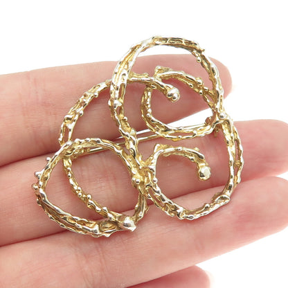 925 Sterling Silver Gold Plated Vintage Nugget Modernist Swirl Pin Brooch