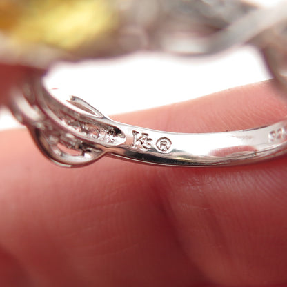 Key Star 925 Sterling Silver Round-Cut Canary & White C Z Ring Size 6