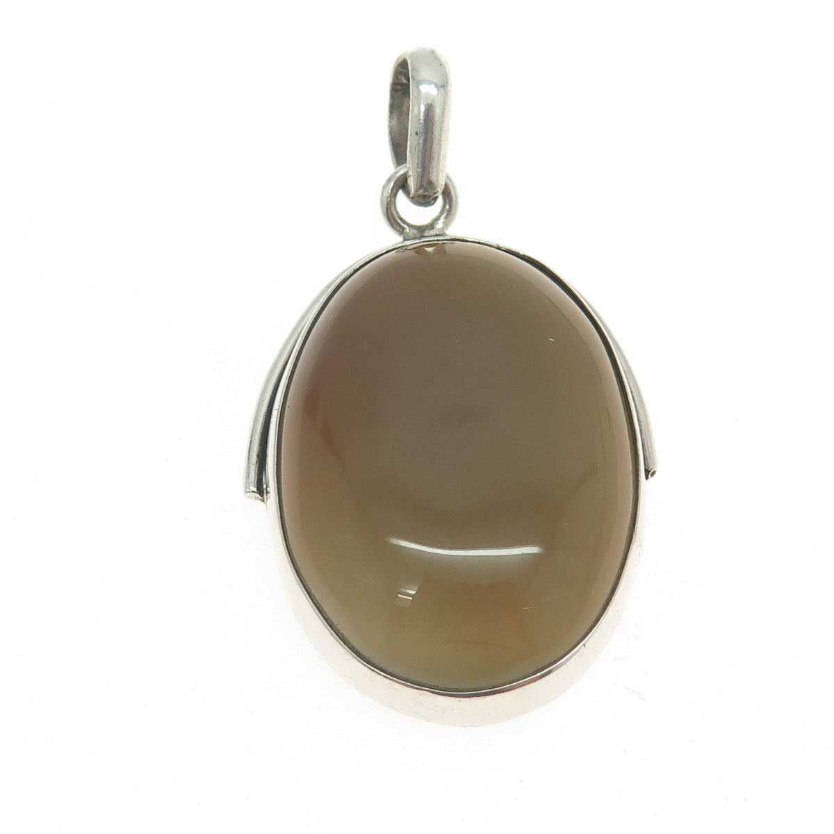925 Sterling Silver Vintage Real Smoky Milky Agate Modernist Pendant