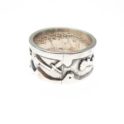 925 Sterling Silver Vintage Modernist Oxidized Band Ring Size 8
