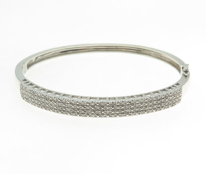 925 Sterling Silver Real Round-Cut Diamond Bangle Bracelet 7.25"