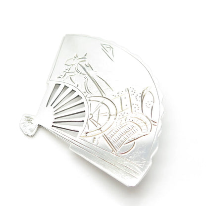 950 Silver Vintage Fan Etched Pin Brooch
