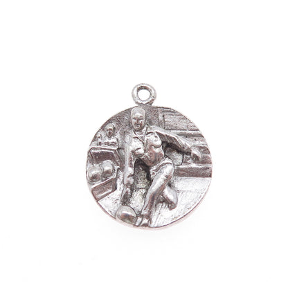 CHARM CRAFT 925 Sterling Silver Vintage Bowling Player Oxidized Pendant