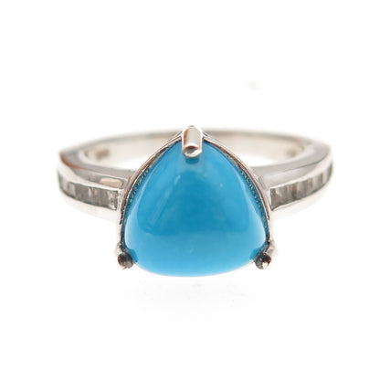 Chuck Clemency 925 Sterling Silver Real Turquoise & White Topaz Ring Size 8.25