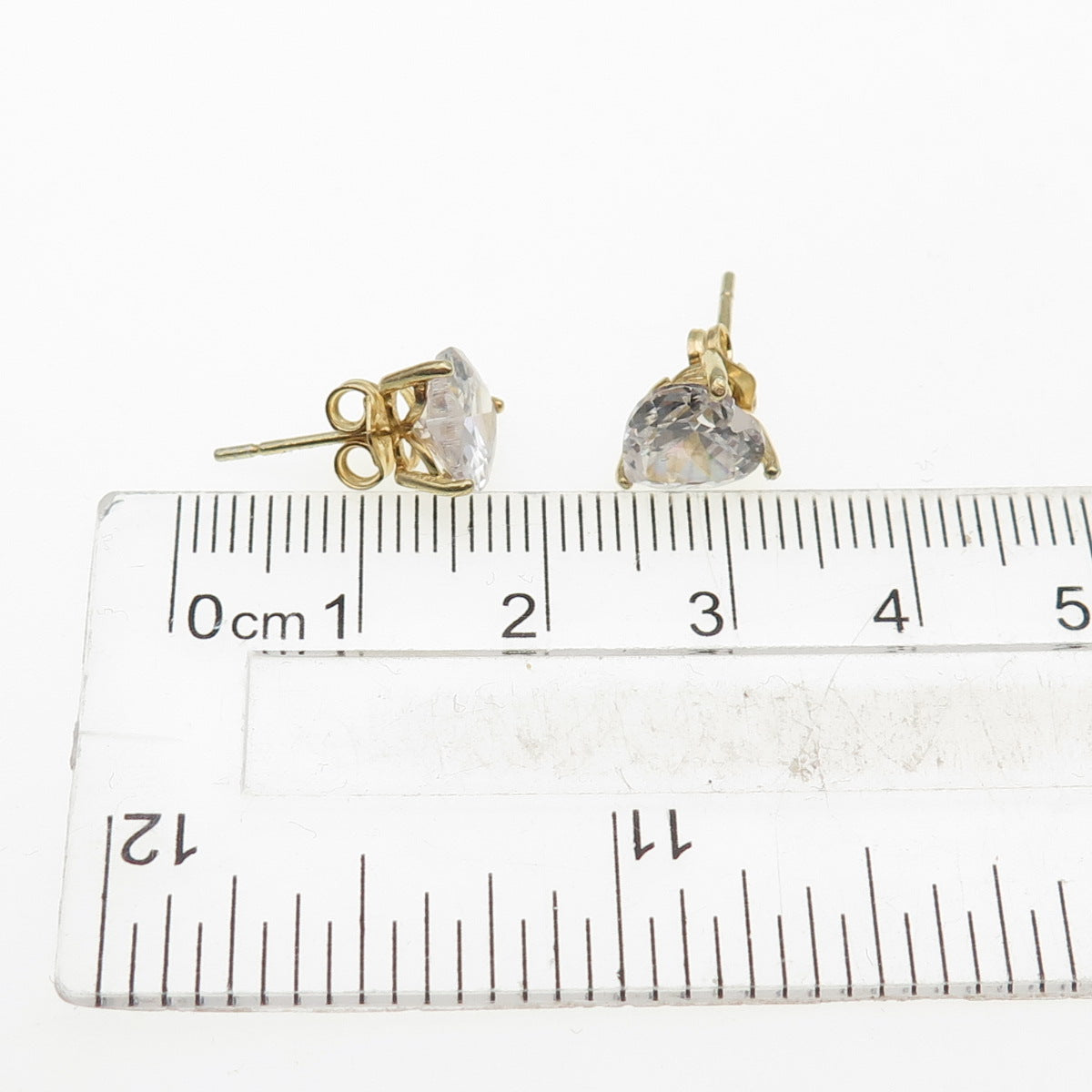 925 Sterling Silver Gold Plated Heart-Cut C Z Stud Earrings