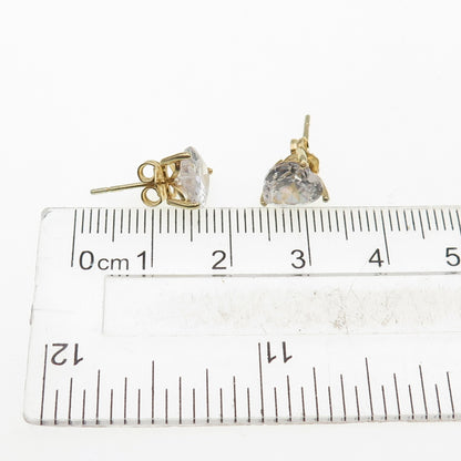 925 Sterling Silver Gold Plated Heart-Cut C Z Stud Earrings