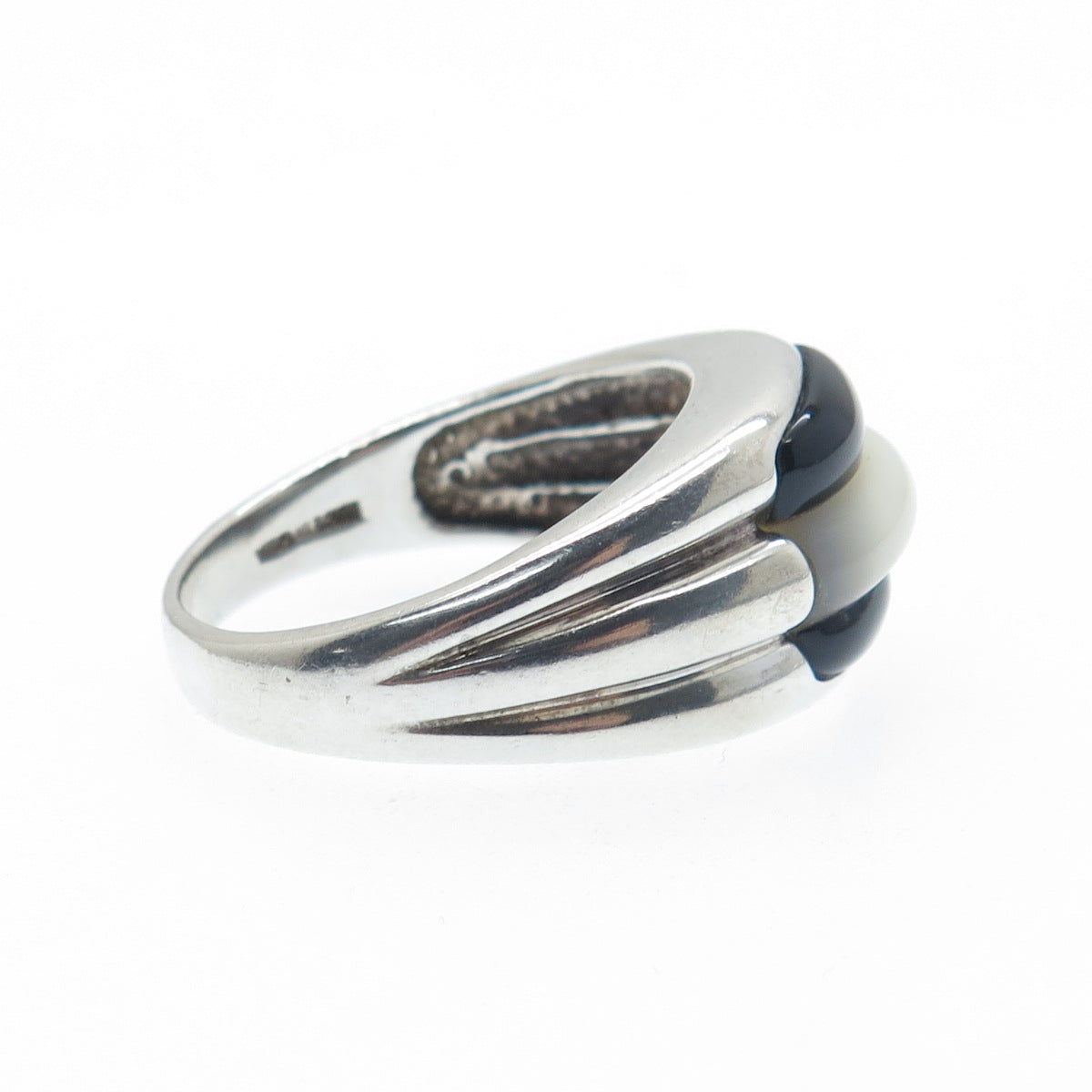 MICHELLE ALBALA 925 Sterling Silver Vintage Real Black Onyx & MOP Ring Size 9.25