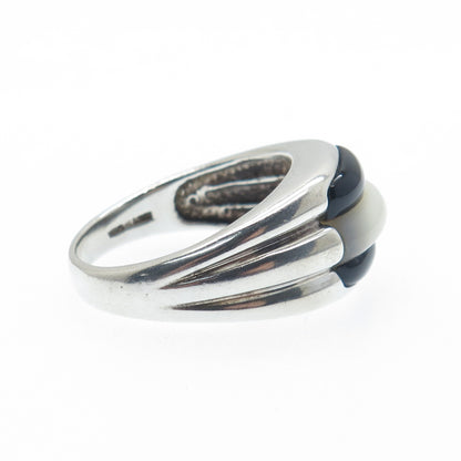 MICHELLE ALBALA 925 Sterling Silver Vintage Real Black Onyx & MOP Ring Size 9.25