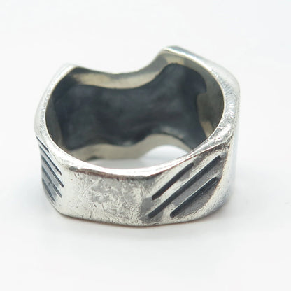 925 Sterling Silver Vintage Bayama Striped Modernist Ring Size 7.75