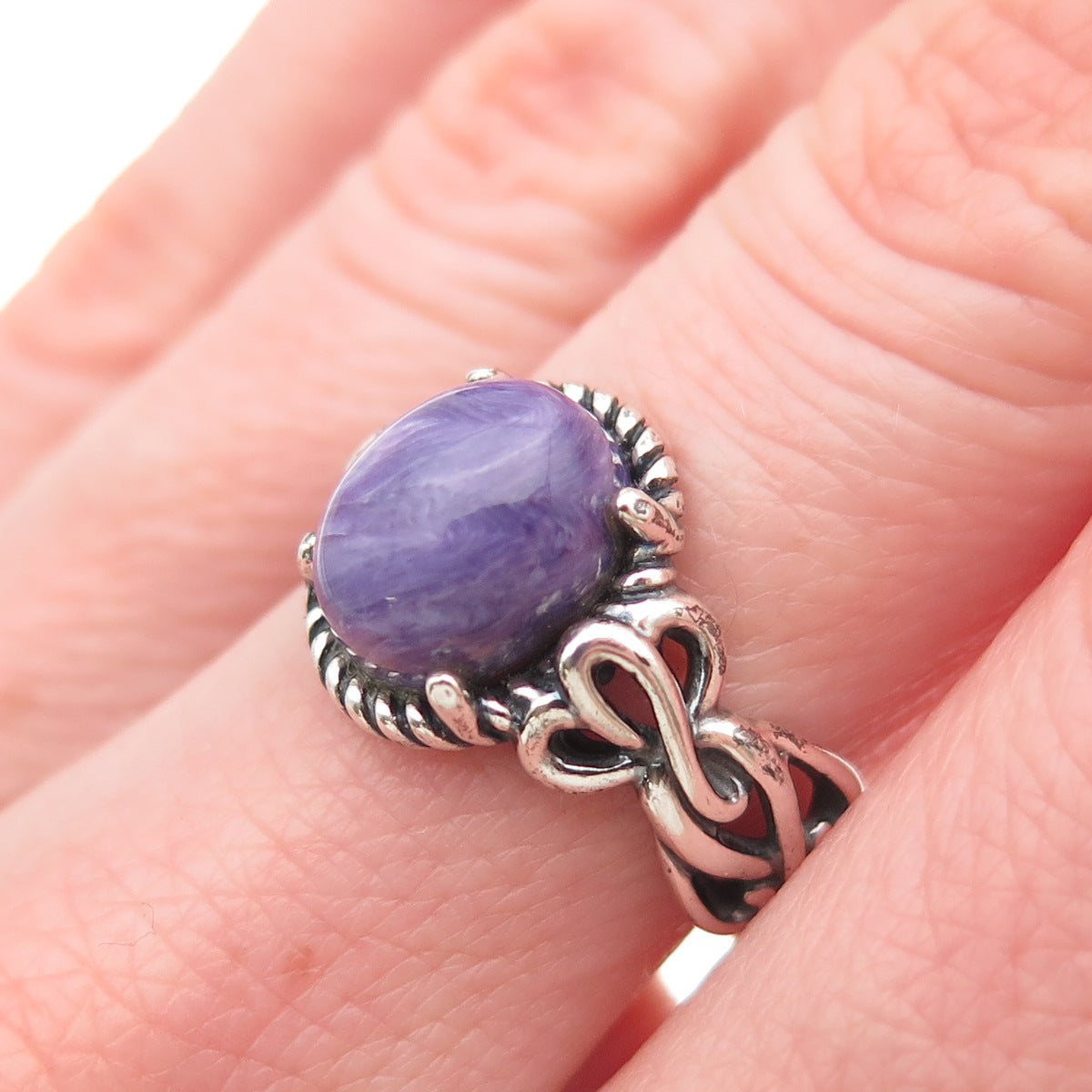 Carolyn Pollack 925 Sterling Silver Vintage Real Charoite Oxidized Ring Size 6