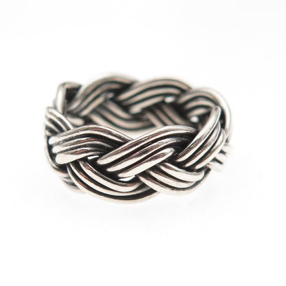 925 Sterling Silver Vintage Mexico Braided Oxidized Band Ring Size 6