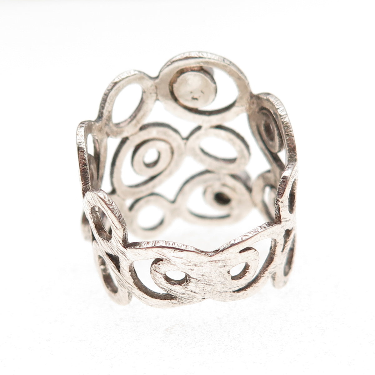 925 Sterling Silver Vintage Real Pearl Modernist Swirl Oxidized Ring Size 7.5