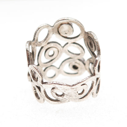 925 Sterling Silver Vintage Real Pearl Modernist Swirl Oxidized Ring Size 7.5
