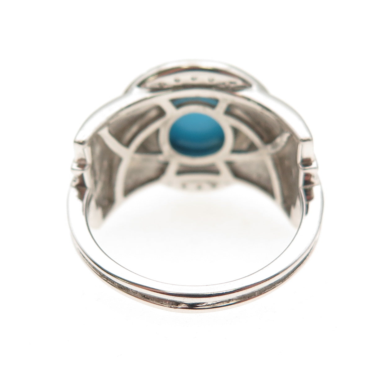925 Sterling Silver Real Sleeping Beauty Turquoise & White Topaz Ring Size 8