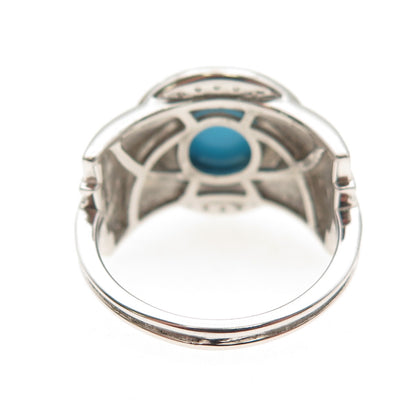 925 Sterling Silver Real Sleeping Beauty Turquoise & White Topaz Ring Size 8