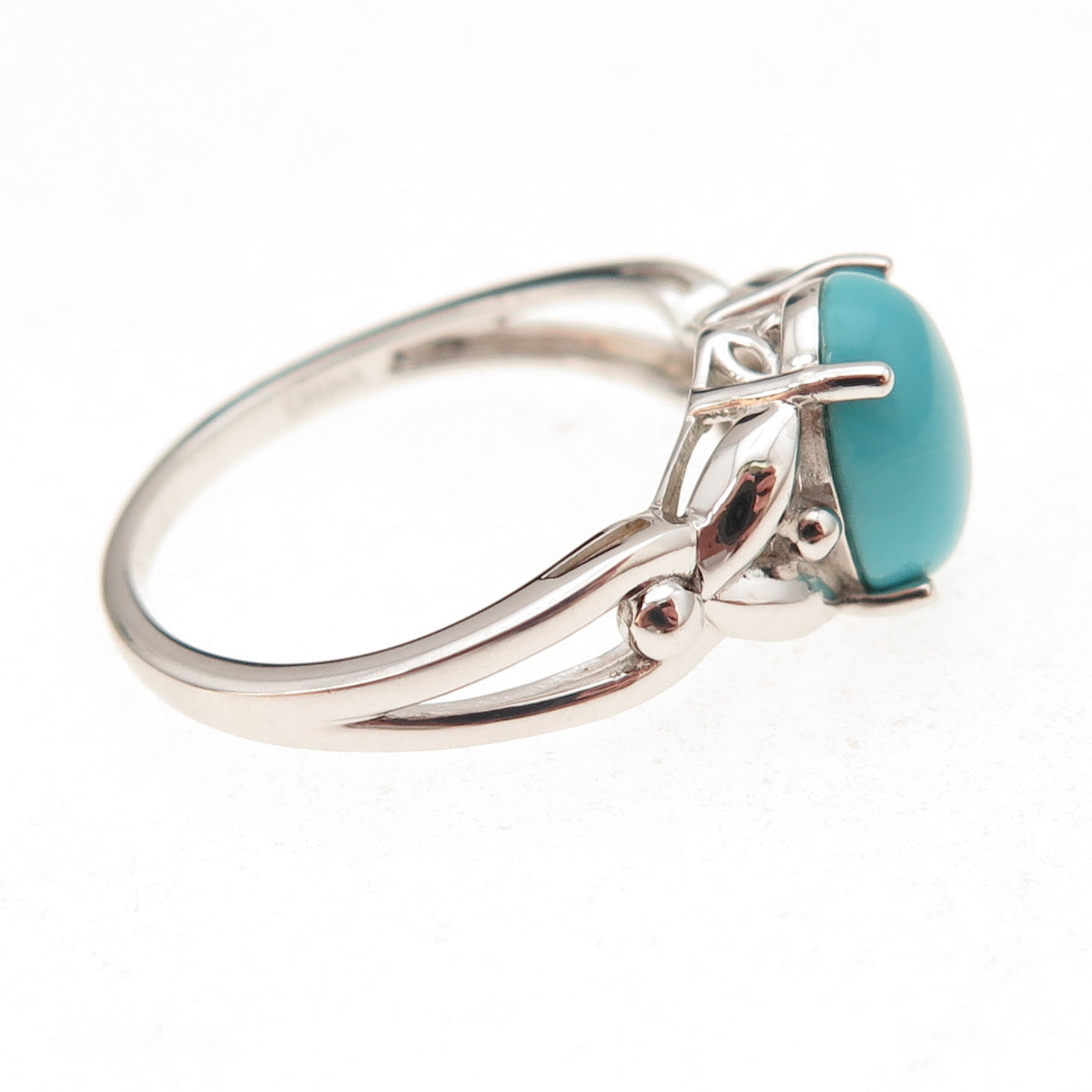 925 Sterling Silver Real Sleeping Beauty Turquoise Floral Ring Size 8