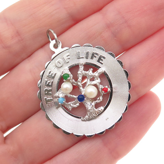 Mark Mercy Sterling Silver Vintage Real Pearl & Rhinestone Tree of Life Pendant