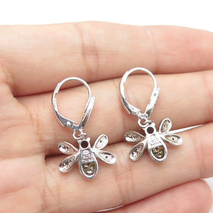 925 Sterling Silver Gold Plated White Diamond & Smoky Quartz Bee Drop Earrings