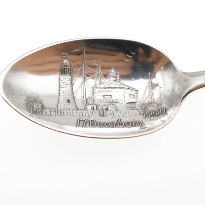 Wallace 925 Sterling Silver Antique Art Deco Fort Dearborn Chicago Coffee Spoon