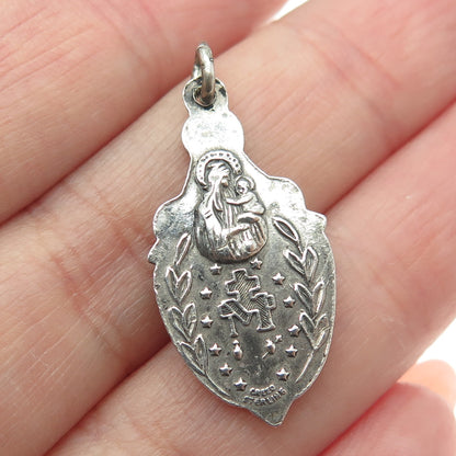 CREED 925 Sterling Silver Antique Art Deco St. Mary Jesus Oxidized Charm Pendant