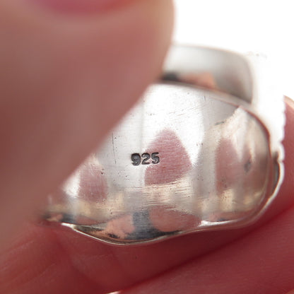 925 Sterling Silver Vintage Modernist Wavy Oxidized Ring Size 8.75
