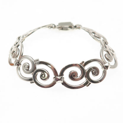925 Sterling Silver Vintage Modernist Swirl Link Bracelet 6.5"