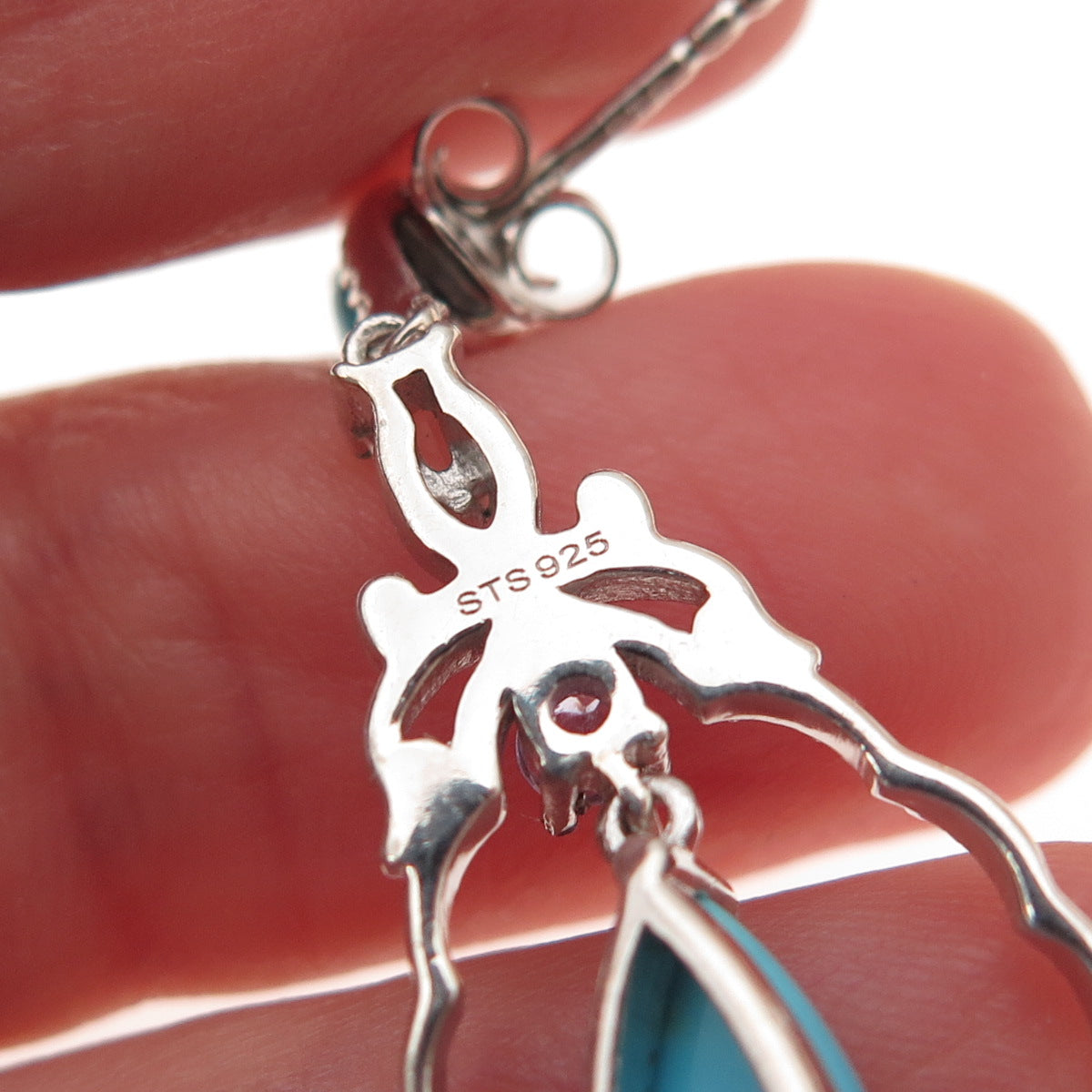 Chuck Clemency 925 Sterling Silver Real Turquoise & Tanzanite Dangle Earrings