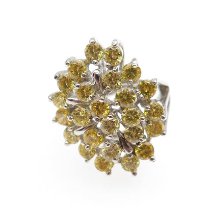 925 Sterling Silver Round-Cut Canary C Z Cluster Ring Size 5.25