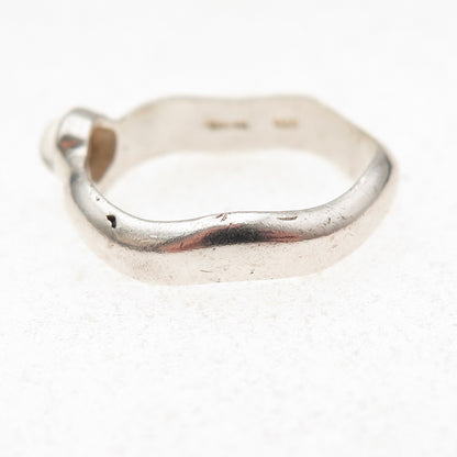 Boma Sterling Silver Vintage Real Rose Quartz Wavy Band Oxidized Ring Size 6.5