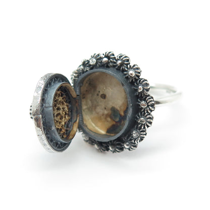 925 Sterling Silver Vintage Faux Turquoise Cannetille Oxidized Ring Size 5