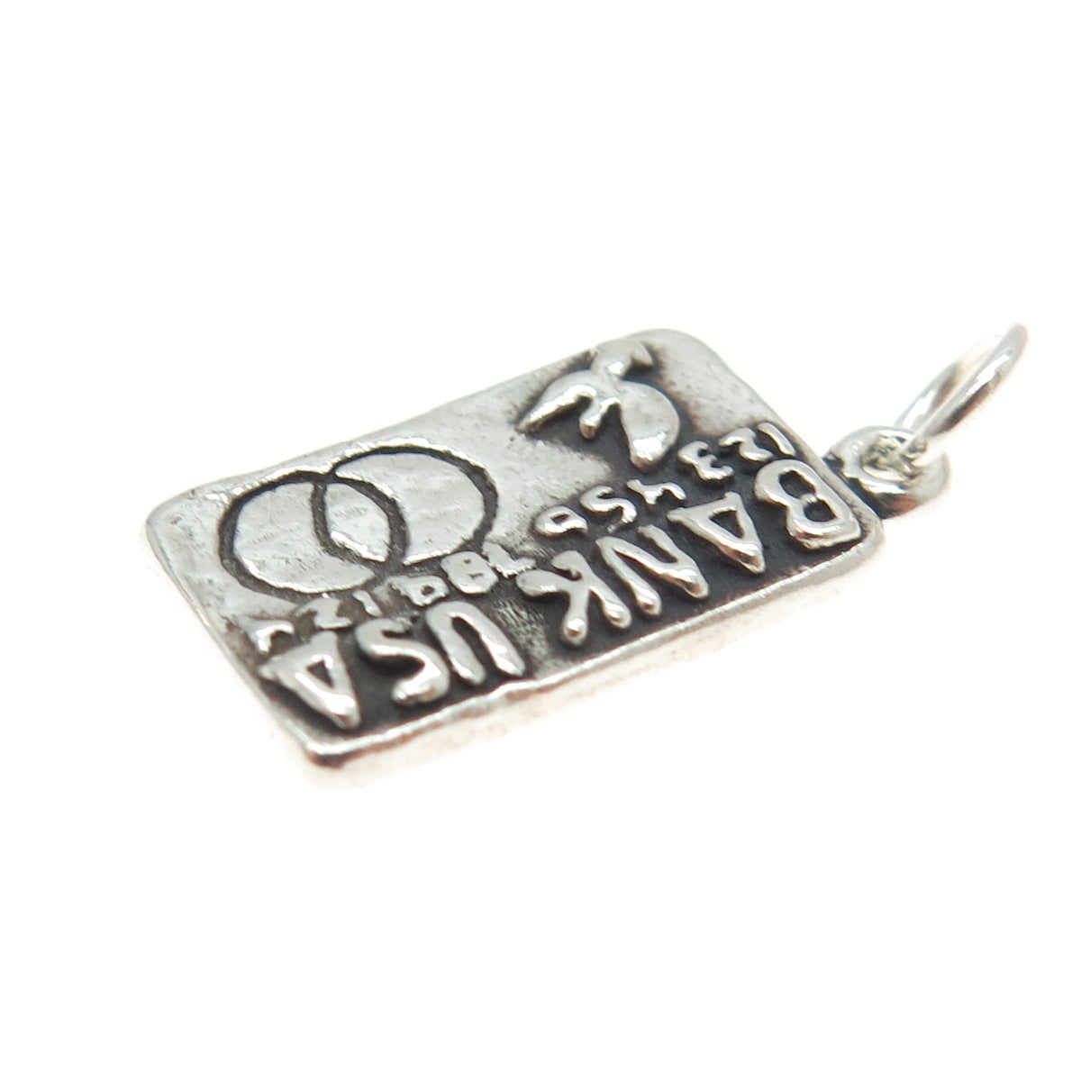 SUN WEST 925 Sterling Silver Vintage "Bank USA" Credit Card Charm Pendant