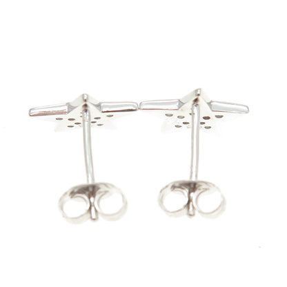 925 Sterling Silver Round-Cut Shaped C Z Star Stud Earrings