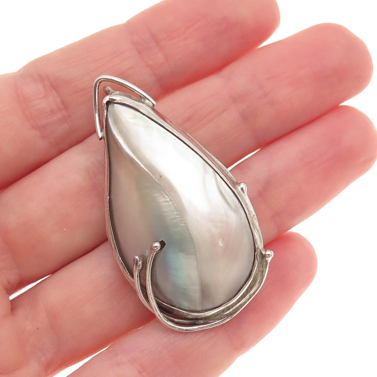 925 Sterling Silver Vintage Real MOP Modernist Oxidized Pin Brooch / Pendant