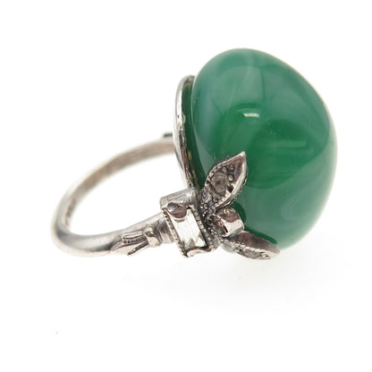 925 Sterling Antique Real Agate & Rhinestone Ring Size 2.5 (missing 1 stone)