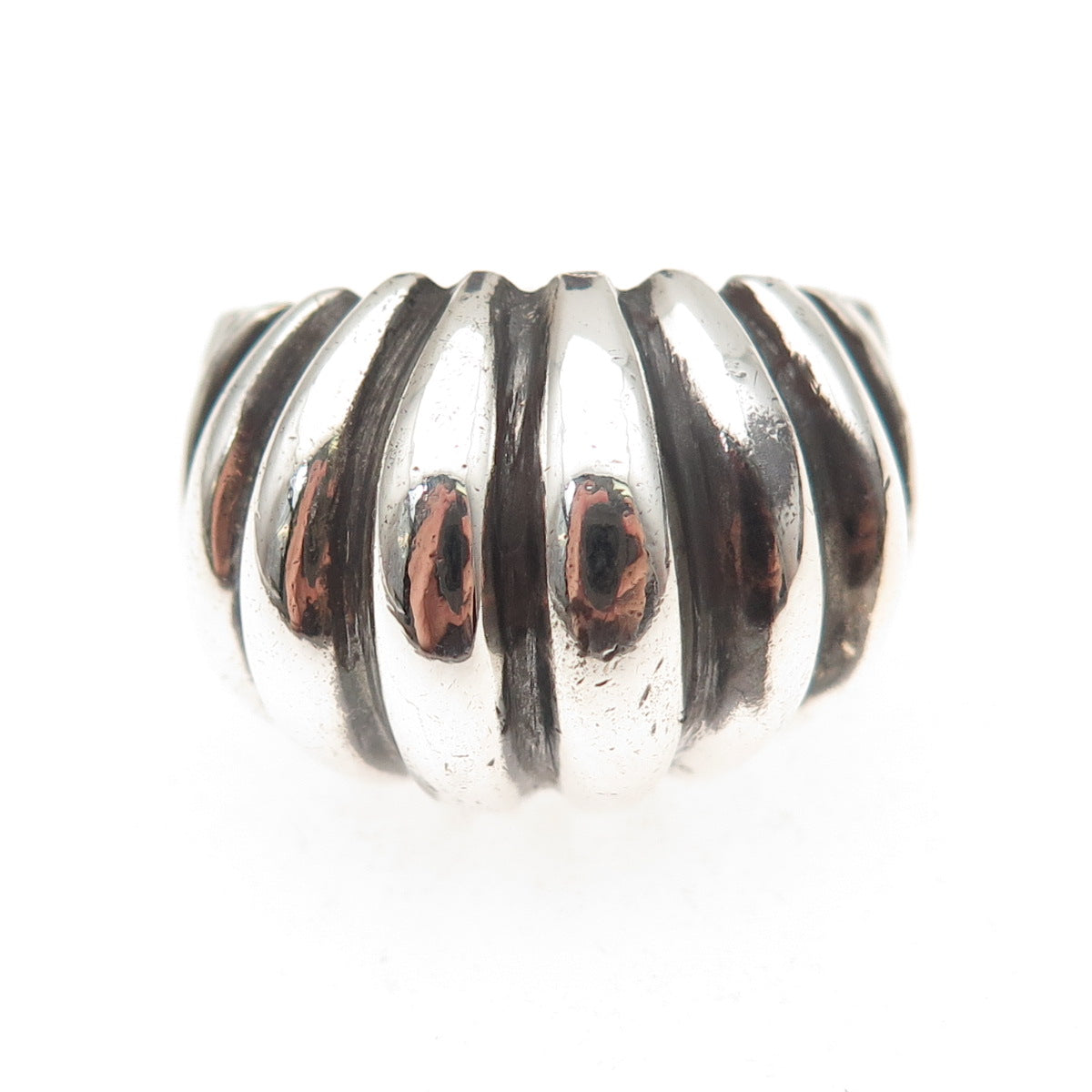 925 Sterling Silver Vintage Mexico Modernist Oxidized Dome Ring Size 7.75