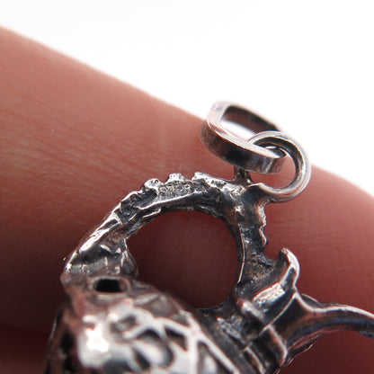 925 Sterling Silver Vintage Ornate Pitcher Oxidized Mini 3D Charm Pendant