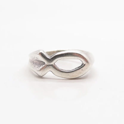 925 Sterling Silver Vintage Ichthys Fish Ring Size 6.5