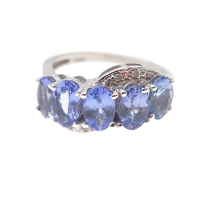 925 Sterling Silver Real Diamond & Tanzanite Ring Size 6.25