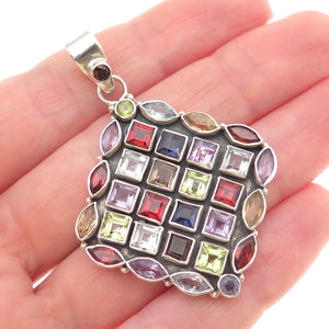 925 Sterling Vintage Real Topaz Iolite Amethyst Citrine Peridot & Garnet Pendant
